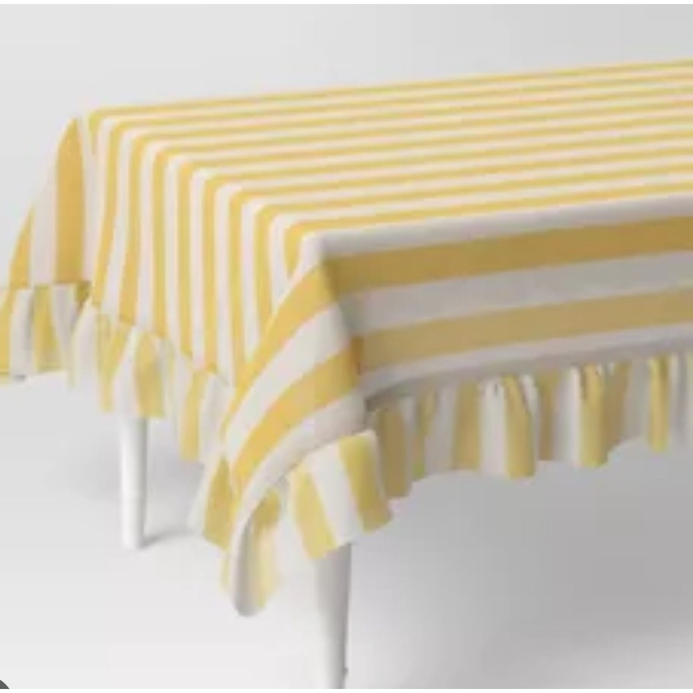 Threshold Yellow White Striped Ruffle Rectangular Tablecloth 60x104 Cotton